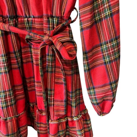 Cupshe Stand Collar Belted Ruffle Frill Plaid Gingham Check Dress Open Tie Back - Picture 8 of 11